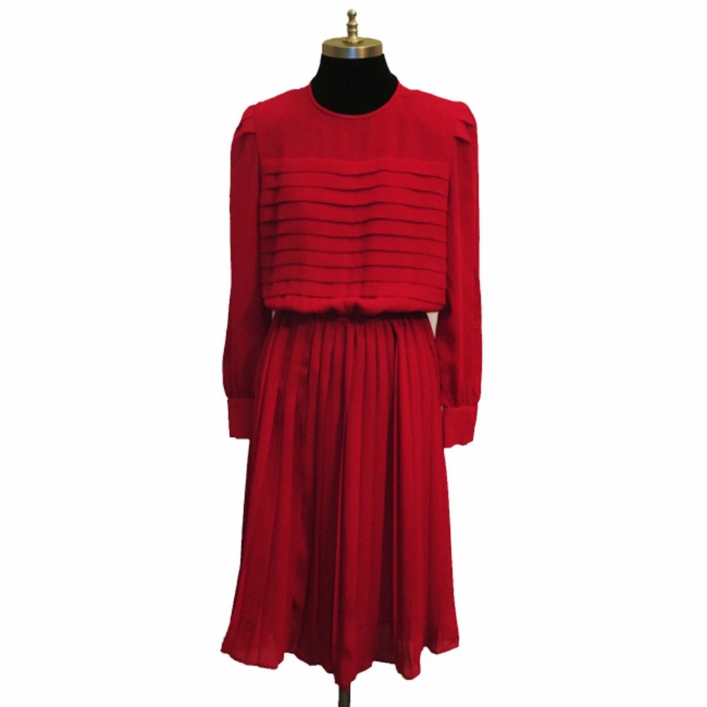 Vtg 80s Semi Sheer Pleated Dress 8